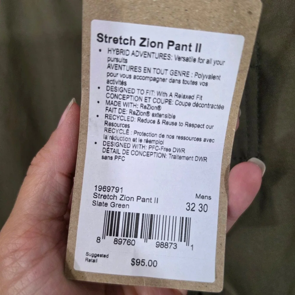prAna Stretch Zion Pant II Men's 32x30 Slate Green Hiking Cargo Pants NWT gorp